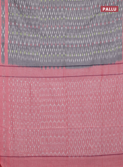 Ikat cotton saree grey and red with allover ikat weaves and rettapet ikat border