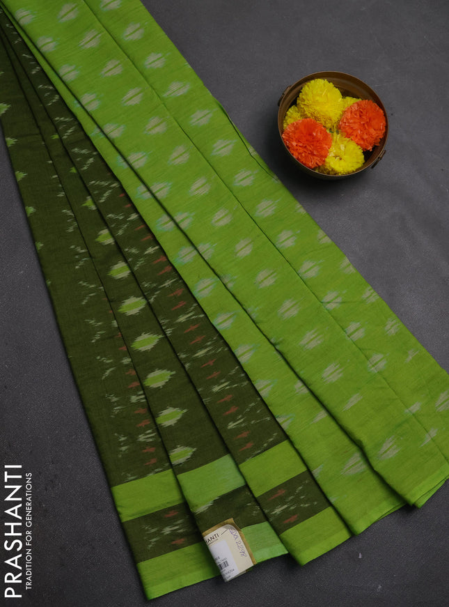 Ikat cotton saree sap green and light green with allover ikat weaves and rettapet ikat border