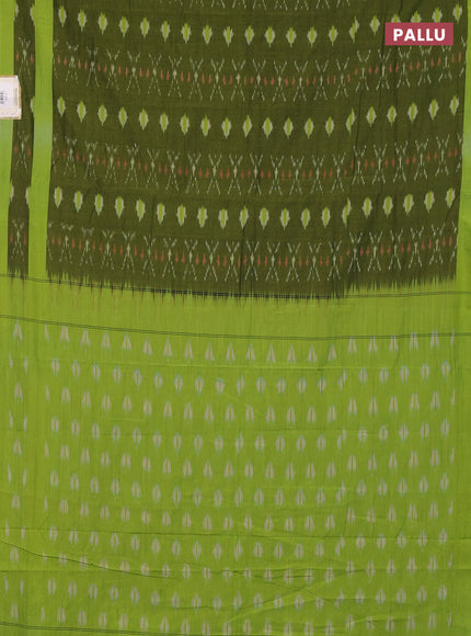 Ikat cotton saree sap green and light green with allover ikat weaves and rettapet ikat border