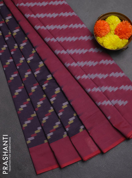 Ikat cotton saree deep purple and maroon with allover ikat weaves and simple border