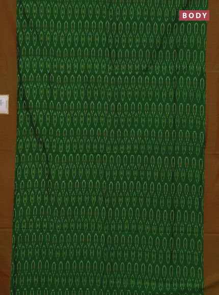 Ikat cotton saree green and red with allover ikat woven butta weaves and simple border