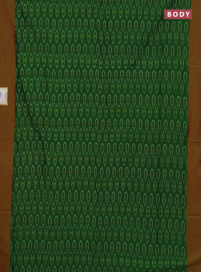 Ikat cotton saree green and red with allover ikat woven butta weaves and simple border