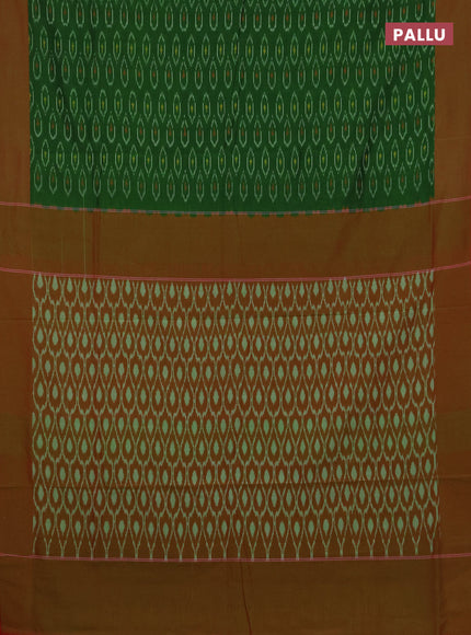 Ikat cotton saree green and red with allover ikat woven butta weaves and simple border