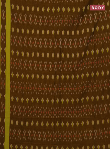 Ikat cotton saree dark mustard and light green with allover ikat weaves and rettapet ikat border