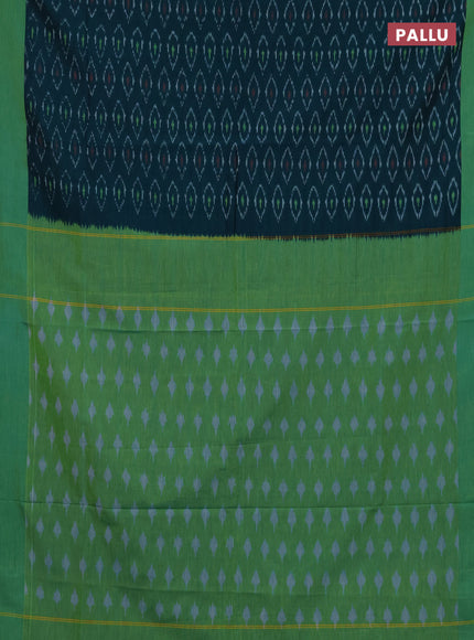 Ikat cotton saree peacock green and light green with allover ikat woven butta weaves and simple border