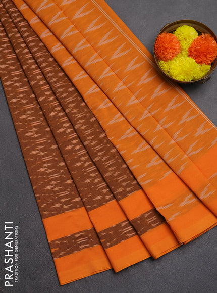 Ikat cotton saree dark mustard and mango yellow with allover ikat weaves and rettapet ikat border