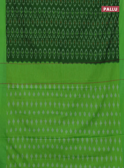 Ikat cotton saree green and lime green with allover ikat woven butta weaves and simple border