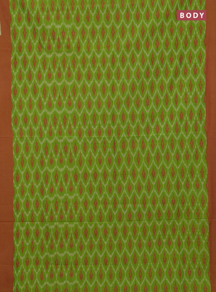 Ikat cotton saree light green and pink with allover ikat weaves and simple border