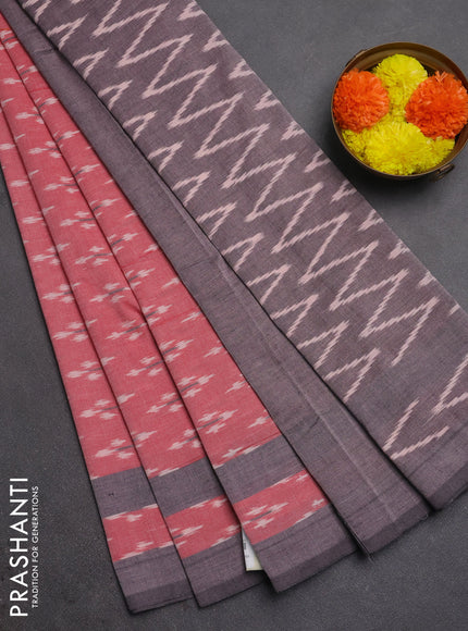 Ikat cotton saree red and grey with allover ikat woven butta weaves and rettapet ikat border
