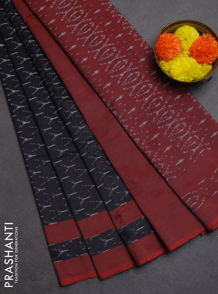 Ikat cotton saree black and maroon with allover ikat weaves and rettapet ikat border
