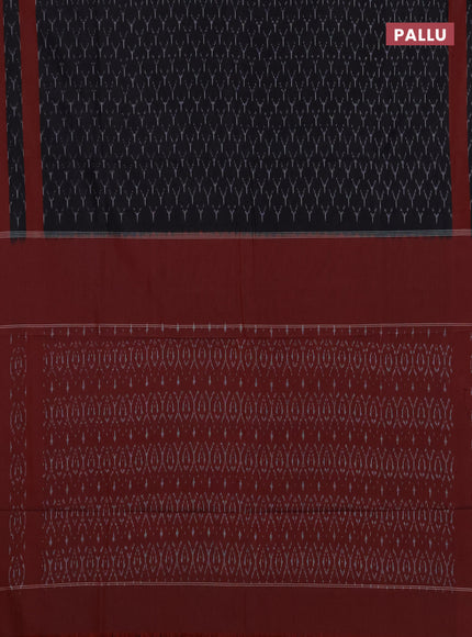 Ikat cotton saree black and maroon with allover ikat weaves and rettapet ikat border