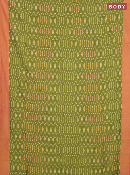 Ikat cotton saree lime green and pink with allover ikat weaves and simple border