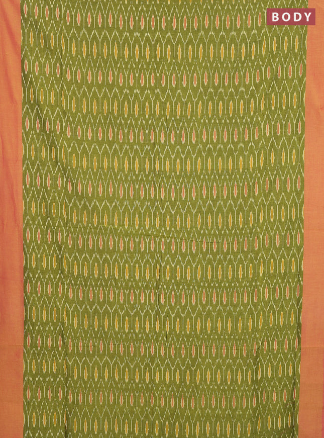 Ikat cotton saree lime green and pink with allover ikat weaves and simple border