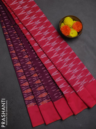 Ikat cotton saree wine shade and pink with allover ikat weaves and simple border