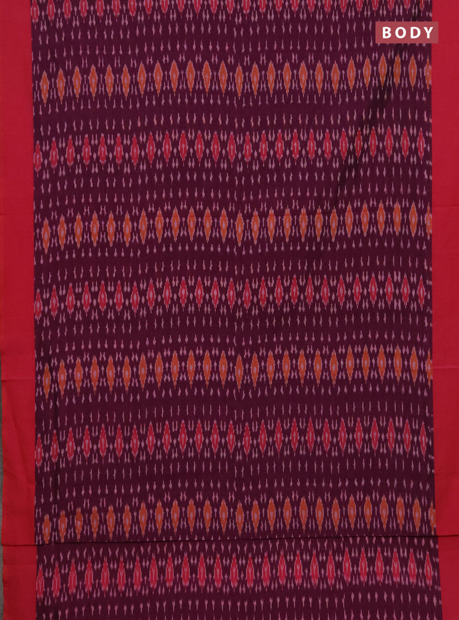 Ikat cotton saree wine shade and pink with allover ikat weaves and simple border
