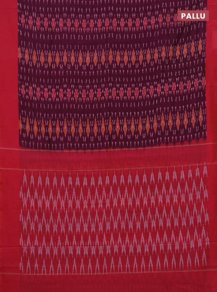 Ikat cotton saree wine shade and pink with allover ikat weaves and simple border