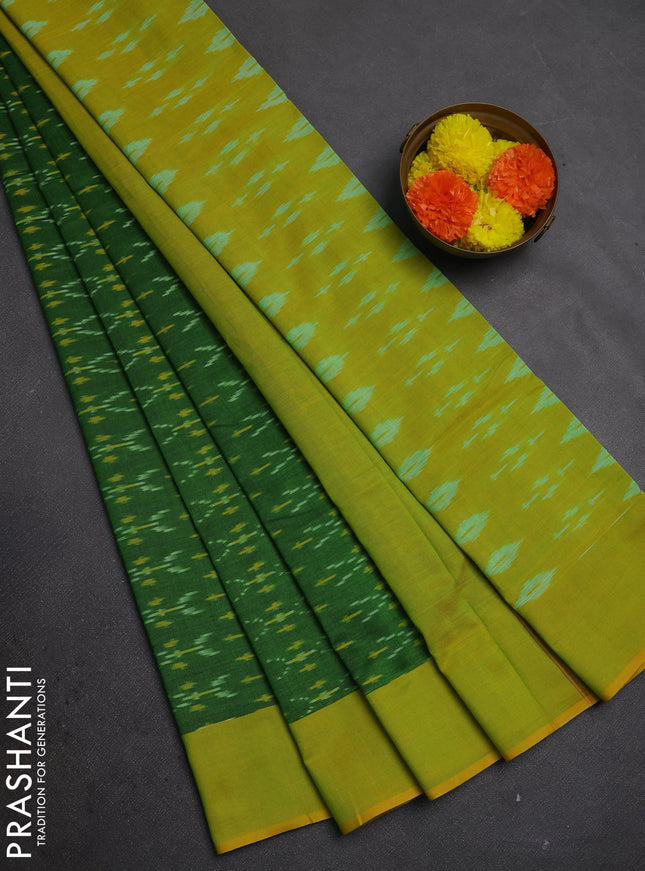 Ikat cotton saree light green and lime green with allover ikat weaves and simple border