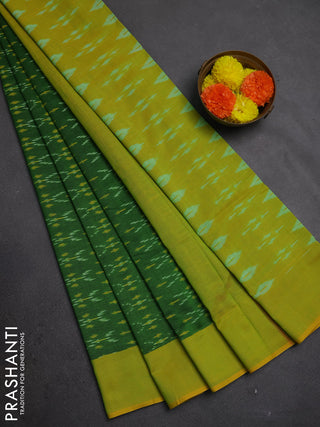 Ikat cotton saree light green and lime green with allover ikat weaves and simple border