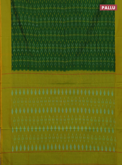 Ikat cotton saree light green and lime green with allover ikat weaves and simple border
