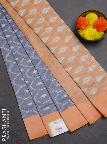 Ikat cotton saree grey and pale orange with allover ikat weaves and simple border
