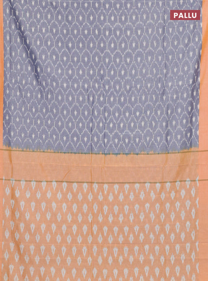 Ikat cotton saree grey and pale orange with allover ikat weaves and simple border