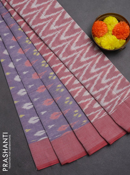 Ikat cotton saree pastel violet and maroon with allover ikat weaves and rettapet ikat border