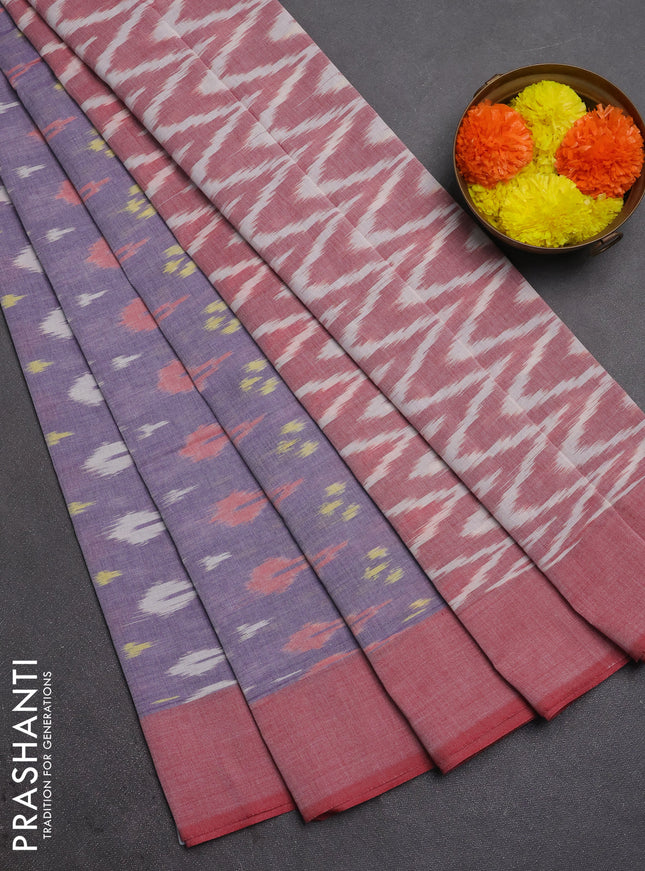 Ikat cotton saree pastel violet and maroon with allover ikat weaves and rettapet ikat border