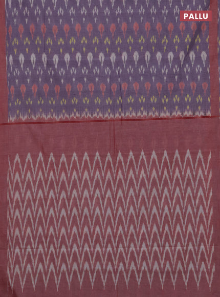 Ikat cotton saree pastel violet and maroon with allover ikat weaves and rettapet ikat border