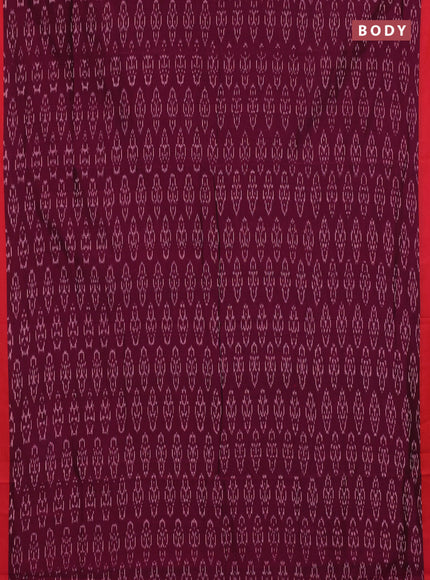 Ikat cotton saree wine shade and red with allover ikat weaves and simple border