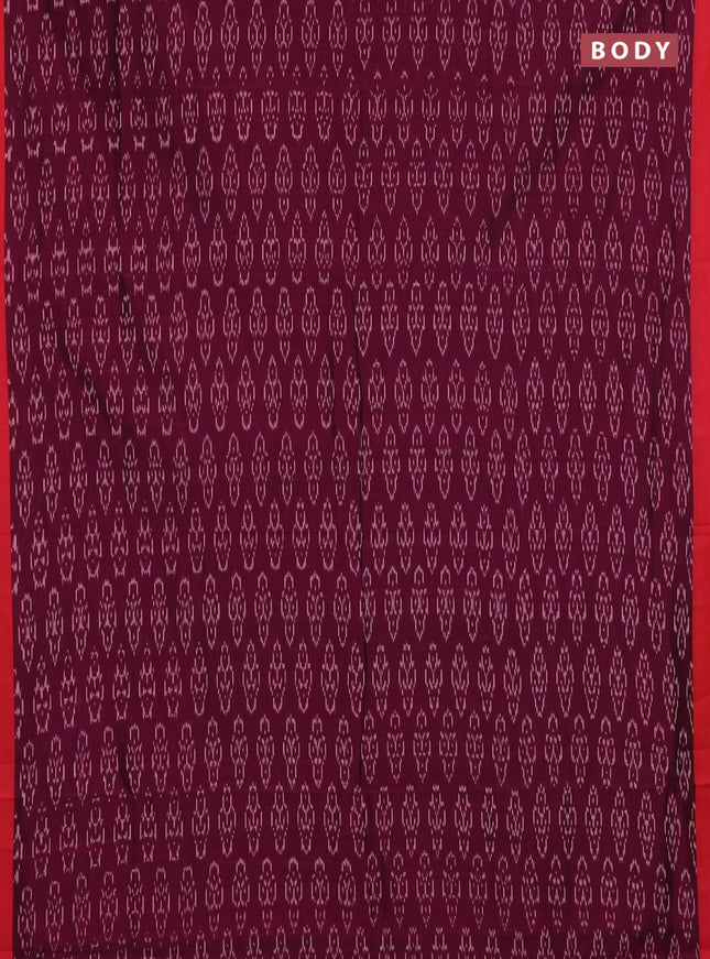 Ikat cotton saree wine shade and red with allover ikat weaves and simple border