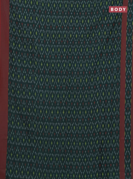Ikat cotton saree bottle green and red with allover ikat weaves and rettapet ikat border