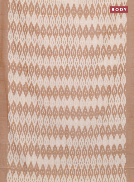 Ikat cotton saree off white and sandal with allover ikat weaves and simple border