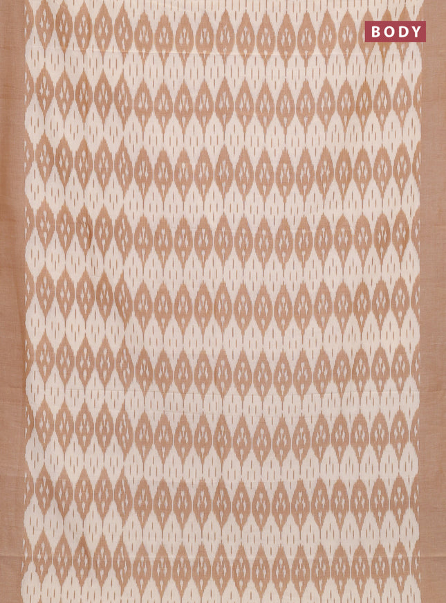 Ikat cotton saree off white and sandal with allover ikat weaves and simple border