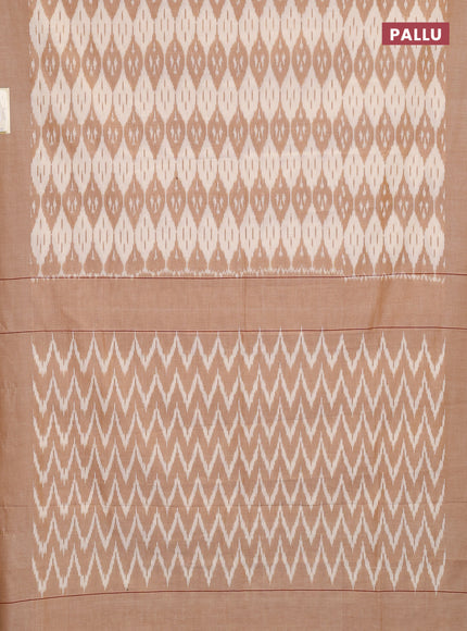 Ikat cotton saree off white and sandal with allover ikat weaves and simple border