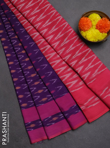 Ikat cotton saree violet and pink with allover ikat weaves and rettapet ikat border