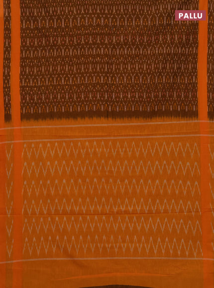Ikat cotton saree dark mustard and mustard yellow with allover ikat weaves and rettapet ikat border