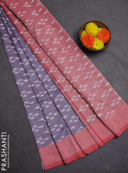 Ikat cotton saree violet and red with allover ikat woven butta weaves and simple border