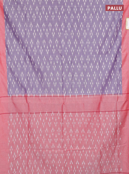 Ikat cotton saree violet and red with allover ikat woven butta weaves and simple border