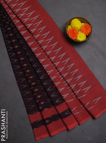 Ikat cotton saree coffee brown and red with allover ikat weaves and rettapet ikat woven border