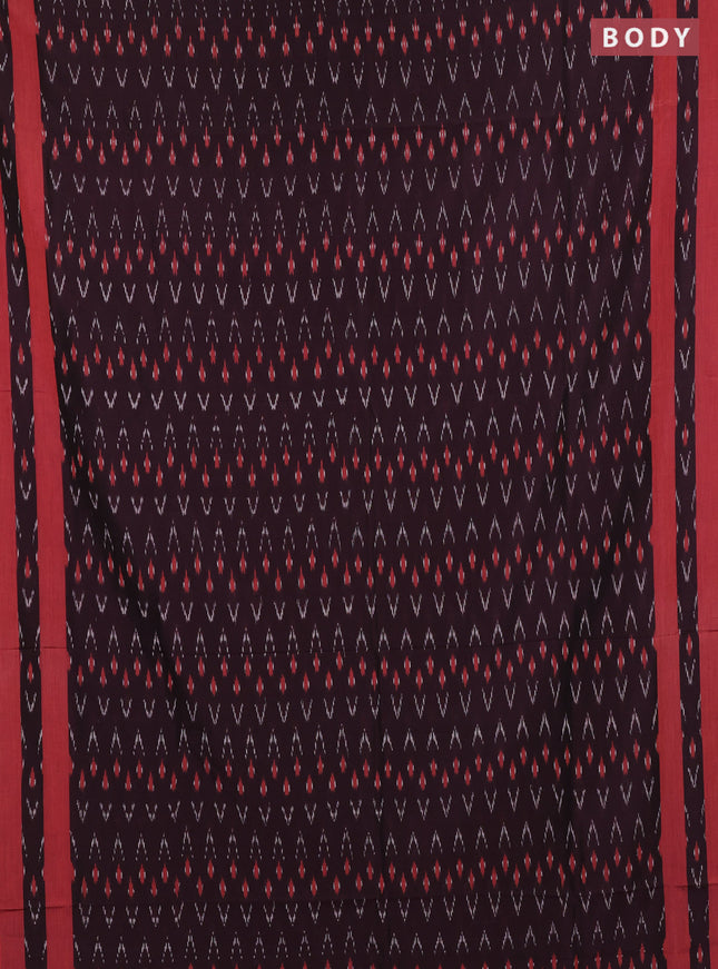 Ikat cotton saree coffee brown and red with allover ikat weaves and rettapet ikat woven border