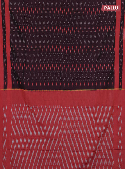 Ikat cotton saree coffee brown and red with allover ikat weaves and rettapet ikat woven border