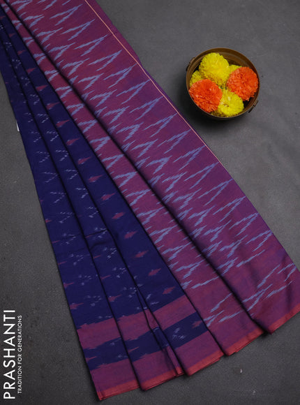 Ikat cotton saree blue and red with allover ikat weaves and rettapet ikat woven border