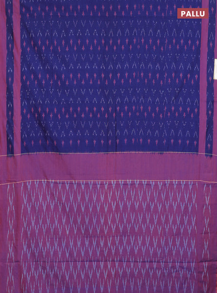 Ikat cotton saree blue and red with allover ikat weaves and rettapet ikat woven border