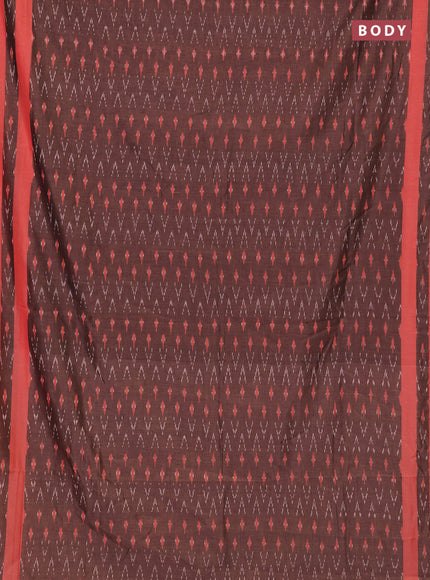 Ikat cotton saree coffee brown and red with allover ikat weaves and rettapet ikat woven border