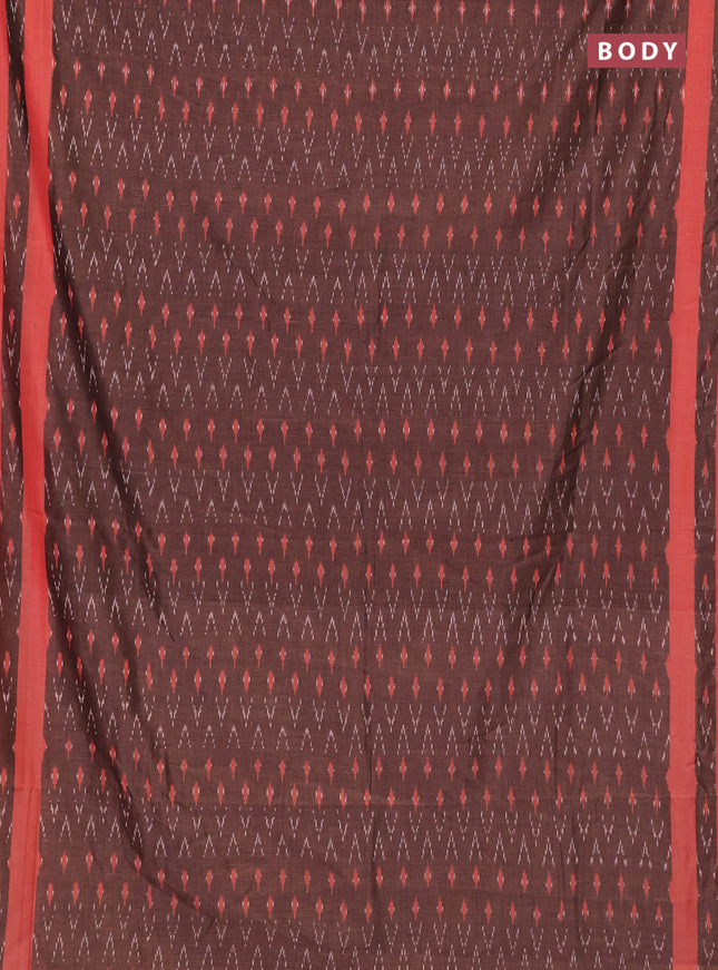 Ikat cotton saree coffee brown and red with allover ikat weaves and rettapet ikat woven border