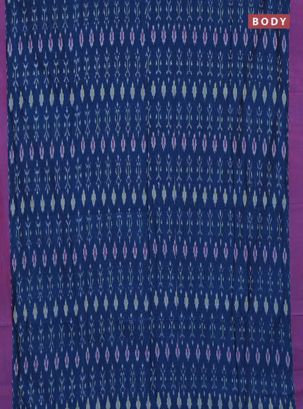 Ikat cotton saree peacock blue and magenta pink with allover ikat weaves and simple border