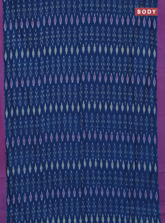 Ikat cotton saree peacock blue and magenta pink with allover ikat weaves and simple border