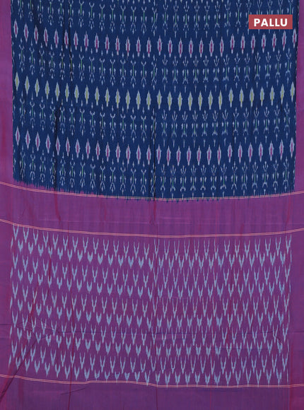 Ikat cotton saree peacock blue and magenta pink with allover ikat weaves and simple border