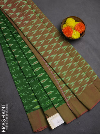 Ikat cotton saree green and pink with allover ikat weaves and simple border