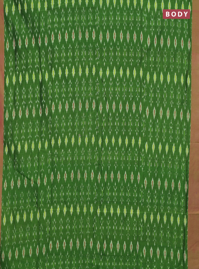 Ikat cotton saree green and pink with allover ikat weaves and simple border